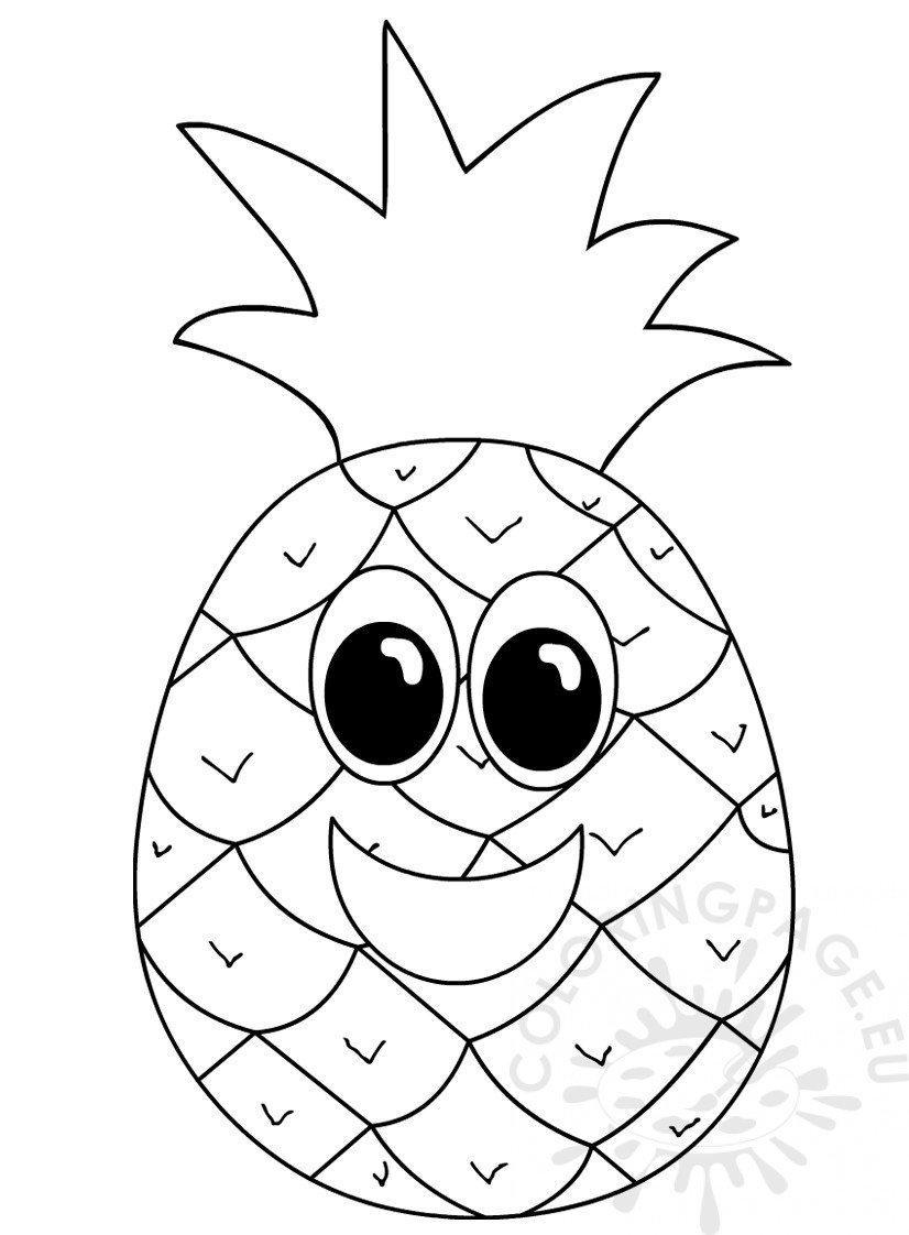 pineapple fruit face smiling coloring cartoon apple coloringpage eu