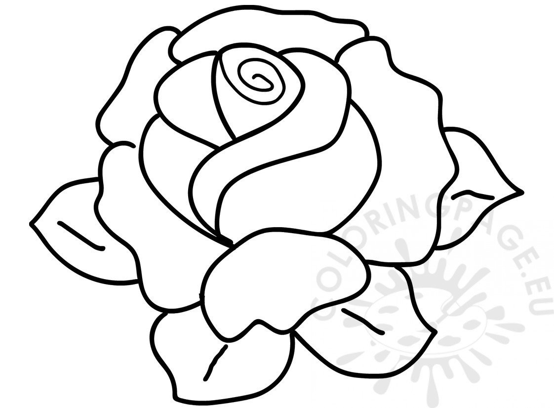 Flower coloring page Rose with leaves image - Coloring Page