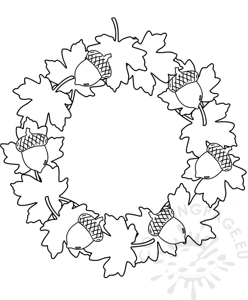 Wreath with leaves and acorns template – Coloring Page