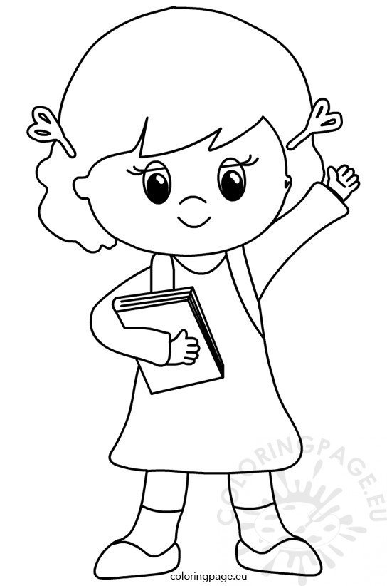 First school clipart Little girl with backpack Coloring Page