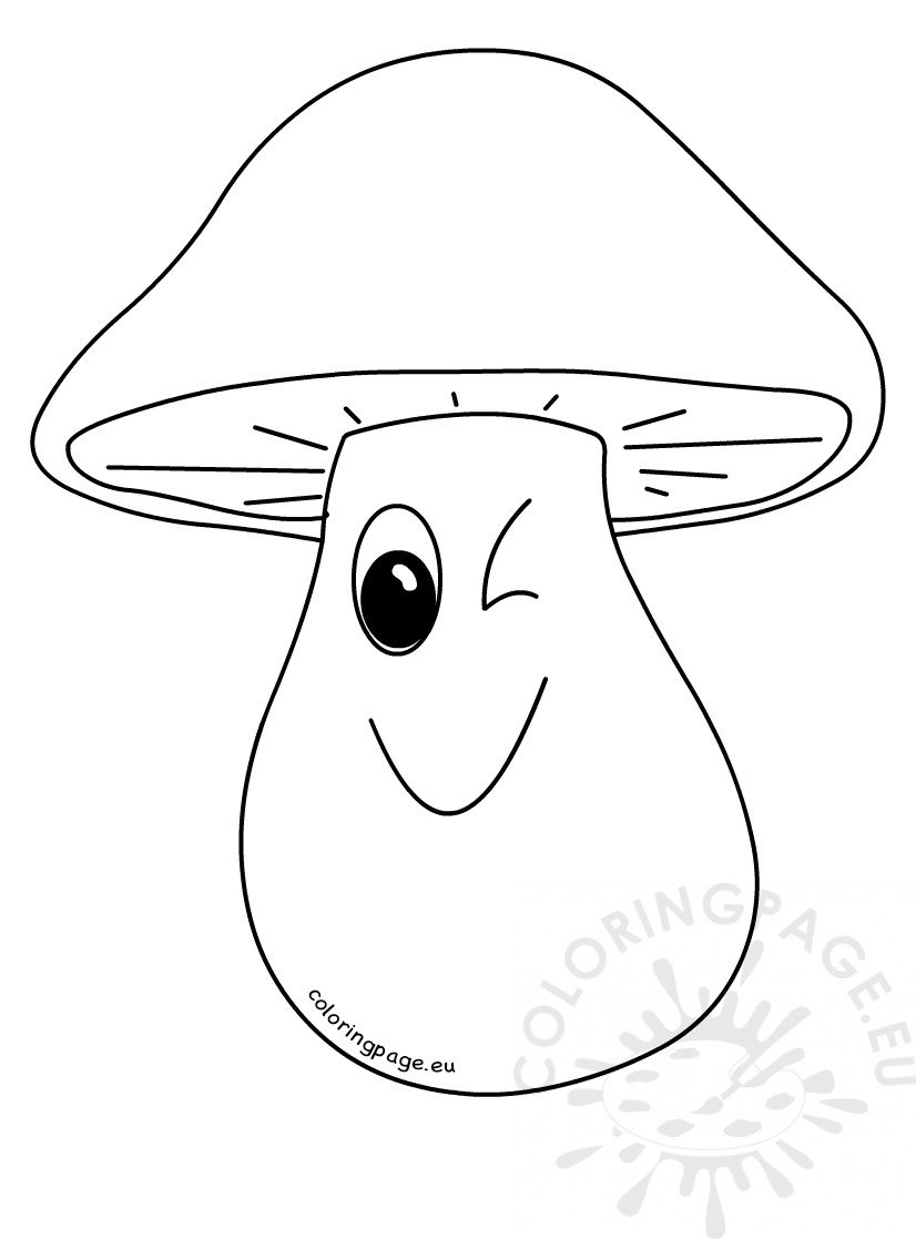 Smiling Mushroom Cartoon Character Coloring Page