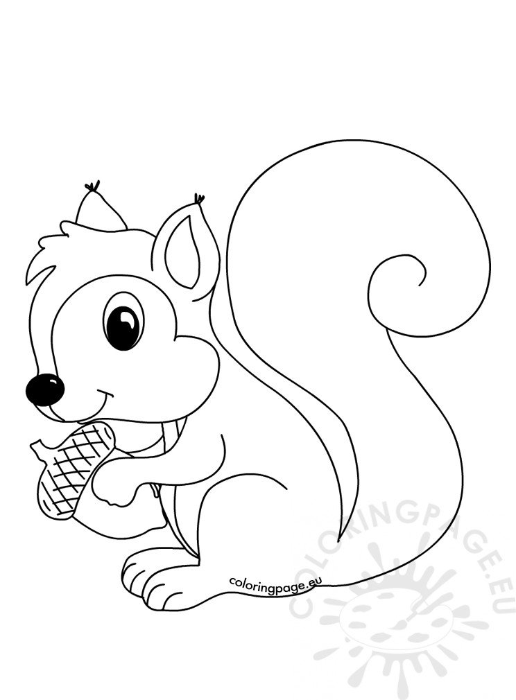 Forest animals coloring page Squirrel with acorn Coloring Page