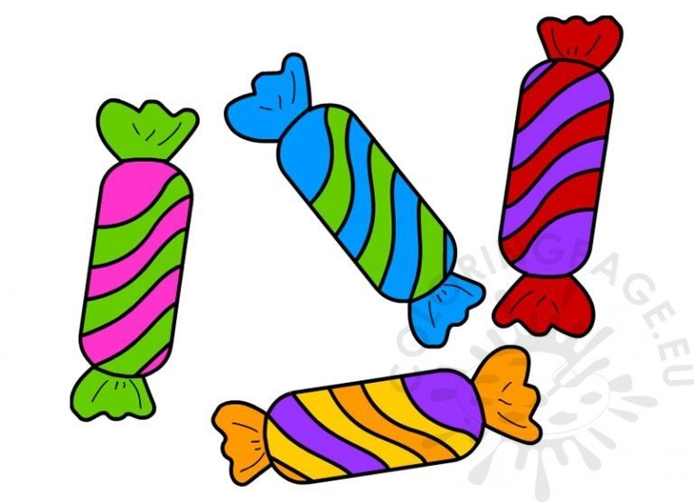 Colorful wrapped candies template Coloring Page