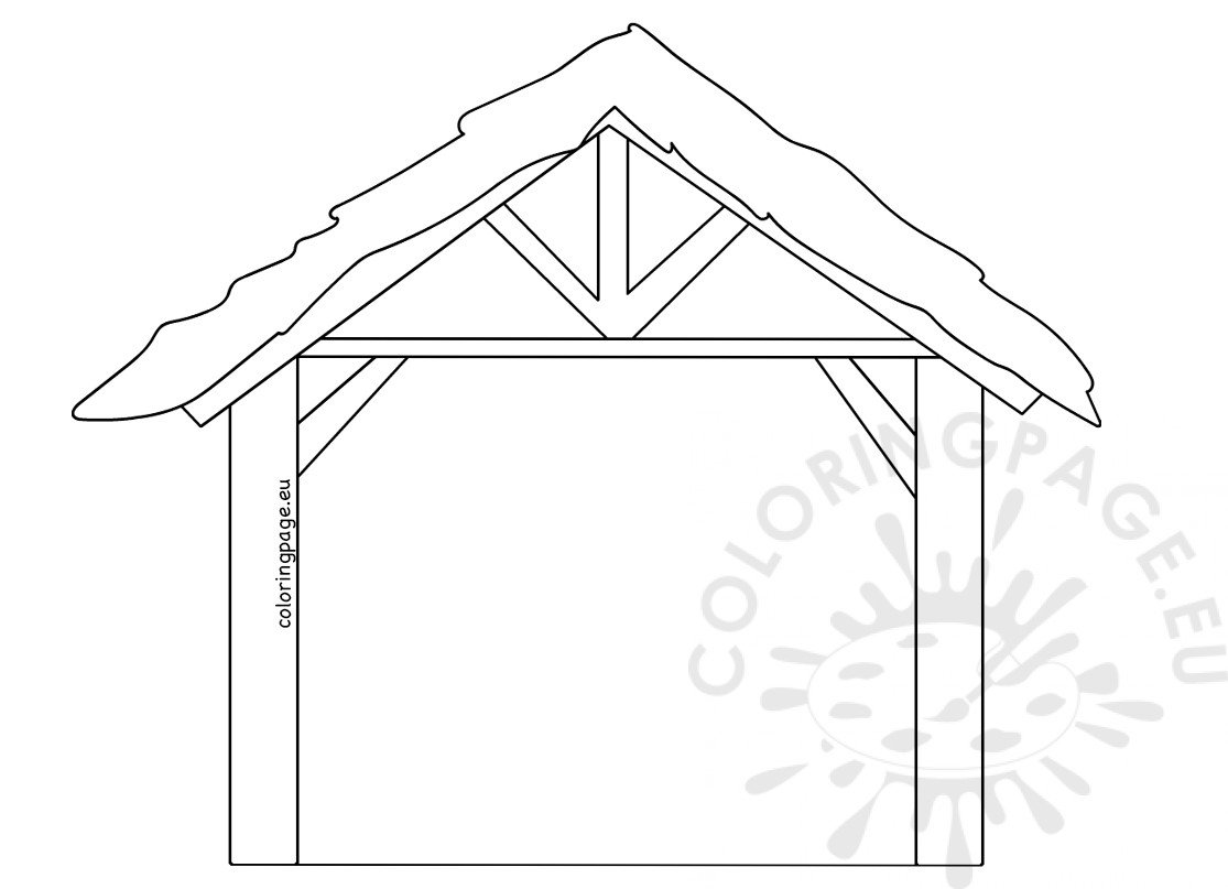 Isolated Wooden Manger Template Printable Coloring Page