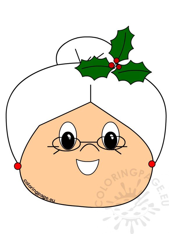 Cute Face Christmas Mrs Claus Printable Coloring Page