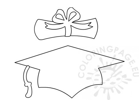 Graduation Cap and Diploma template Coloring Page