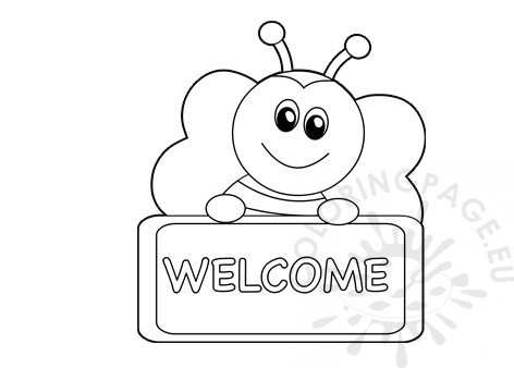 Printable Bee welcome sign Coloring Page