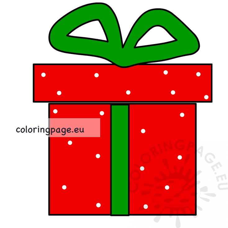 Red gift box with green ribbon printable Coloring Page