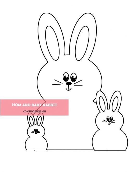Free printable Mom and baby Rabbit – Coloring Page