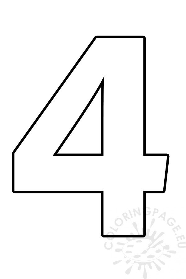 Free printable Number 4 template – Coloring Page