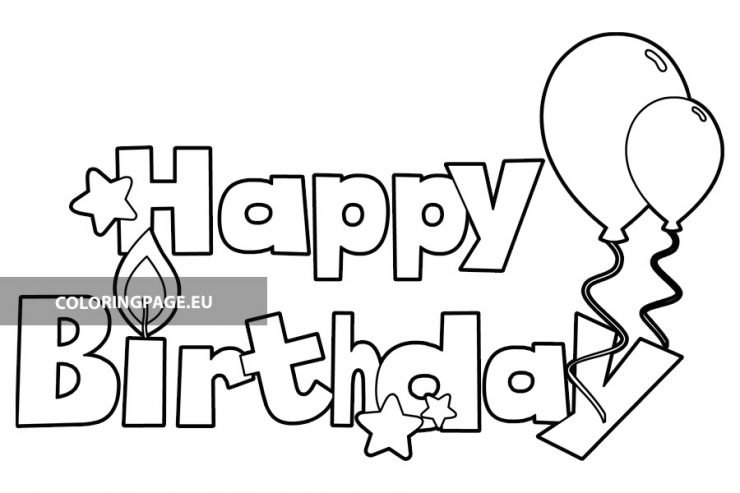 Happy Birthday with Balloons and stars – Coloring Page