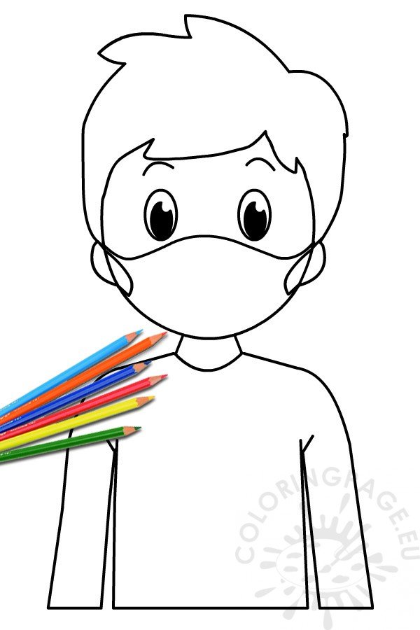 Boy Wearing Face Mask – Coloring Page