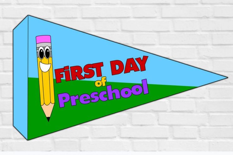 free-first-day-of-preschool-pennant-flag-coloring-page