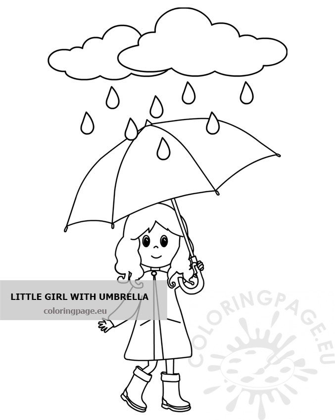 Cute girl holding umbrella – Coloring Page