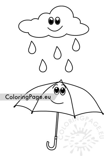 Drawing Umbrella with rain – Coloring Page