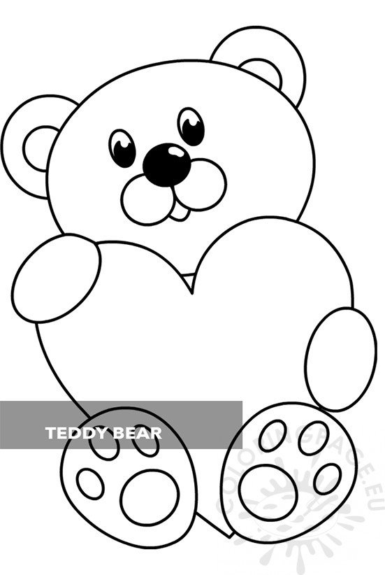 Teddy bear holding large heart – Coloring Page