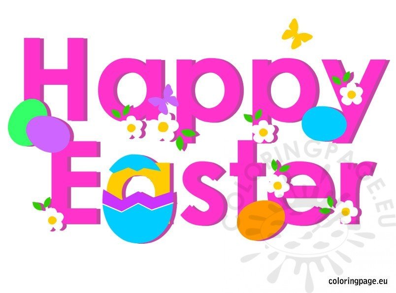 Happy Easter flowers and colourful eggs