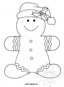 Gingerbread man with santa hat | Coloring Page
