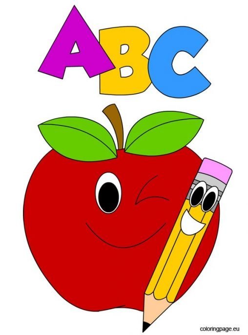 ABC Apple and Pencil – Coloring Page