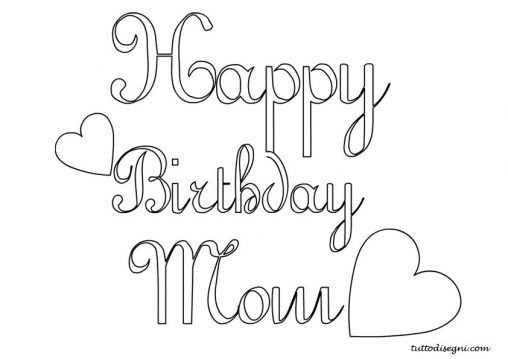 Happy Birthday Mom with hearts coloring | Coloring Page