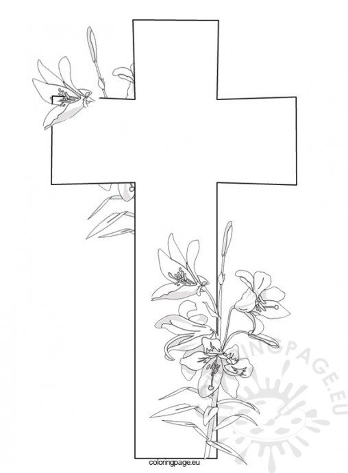 Cross and flowers – Coloring Page