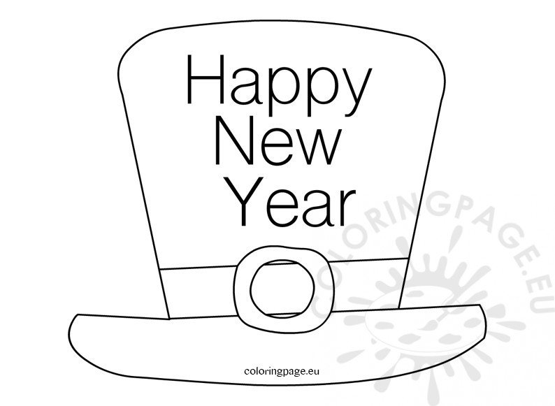 Happy New Year Hat Coloring For Kids Coloring Page