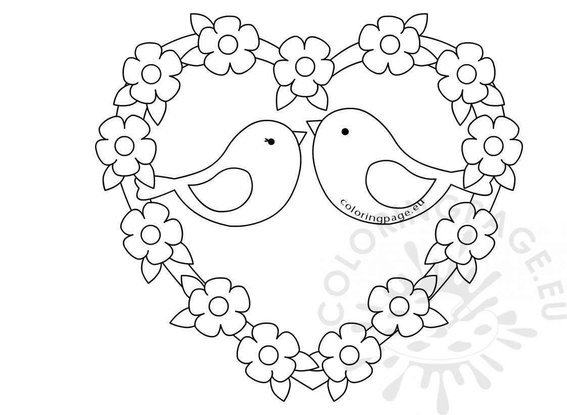 Two birds sketch with love heart