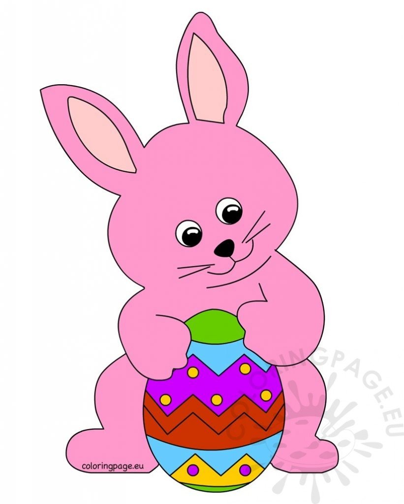 Pink Easter Bunny holding a big Easter Egg – Coloring Page