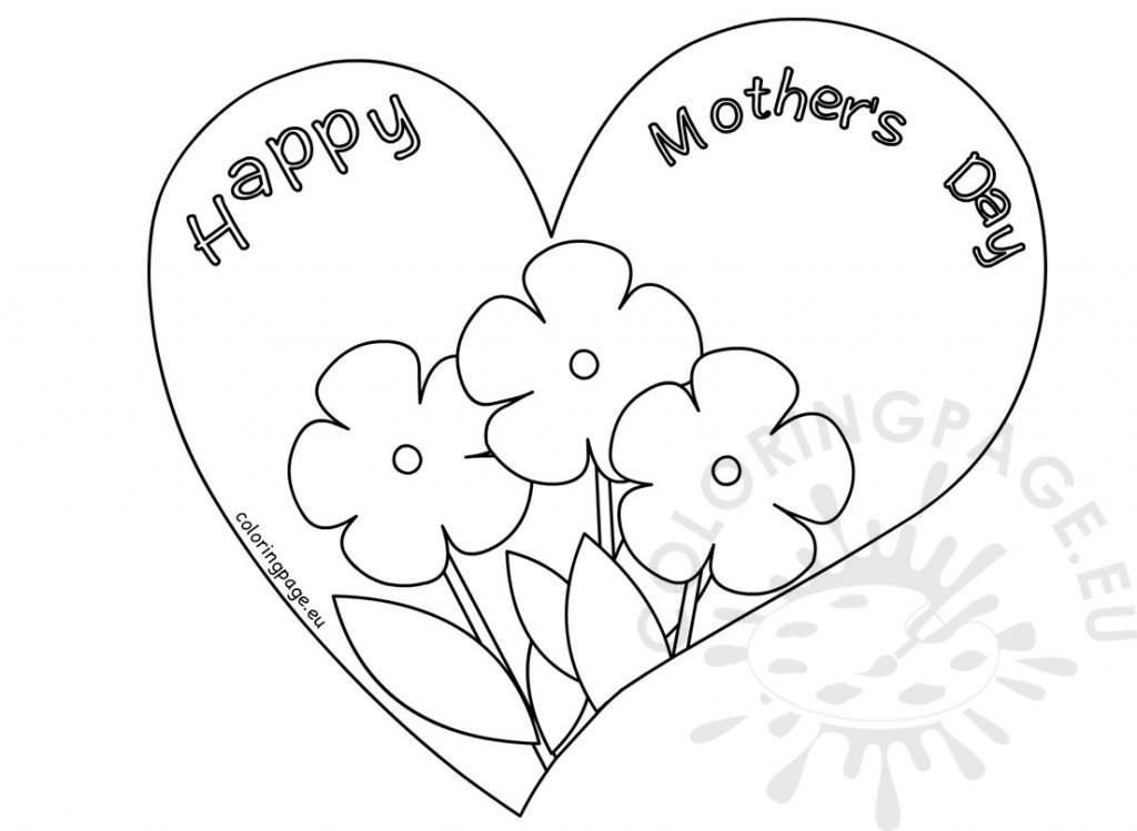 Flower heart mother’s day card | Coloring Page