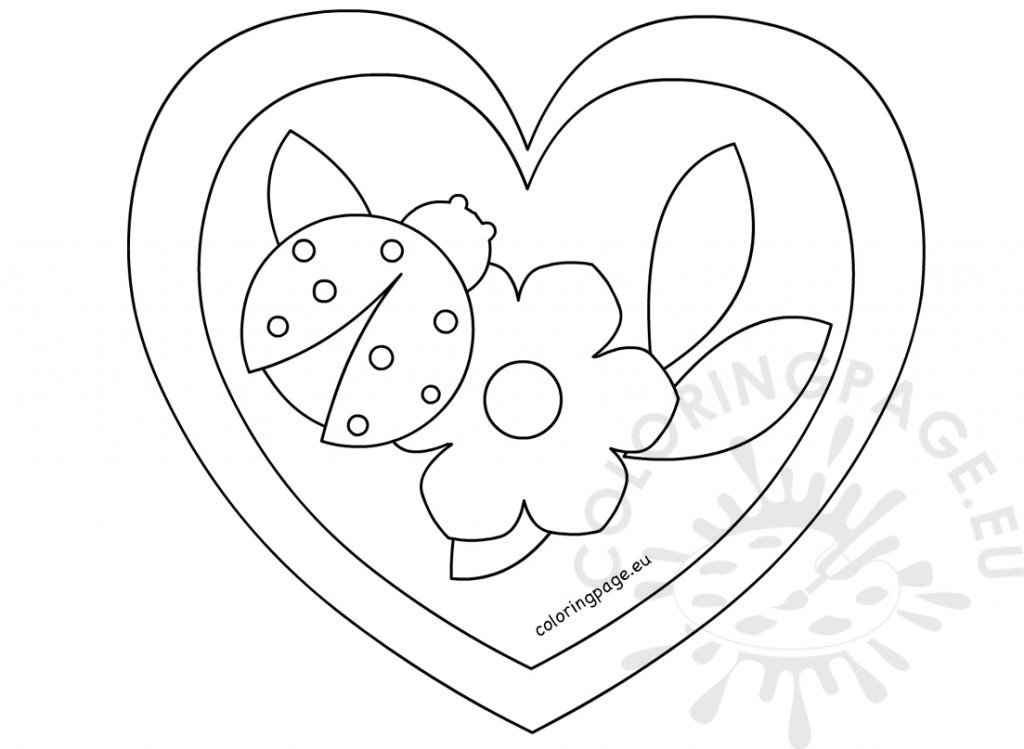 Card with ladybugs on flowers | Coloring Page