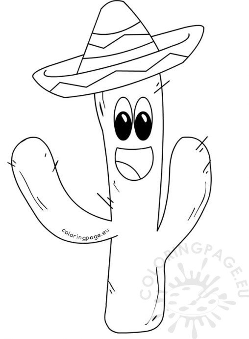Cinco de Mayo Cactus Mexican hat Coloring Page