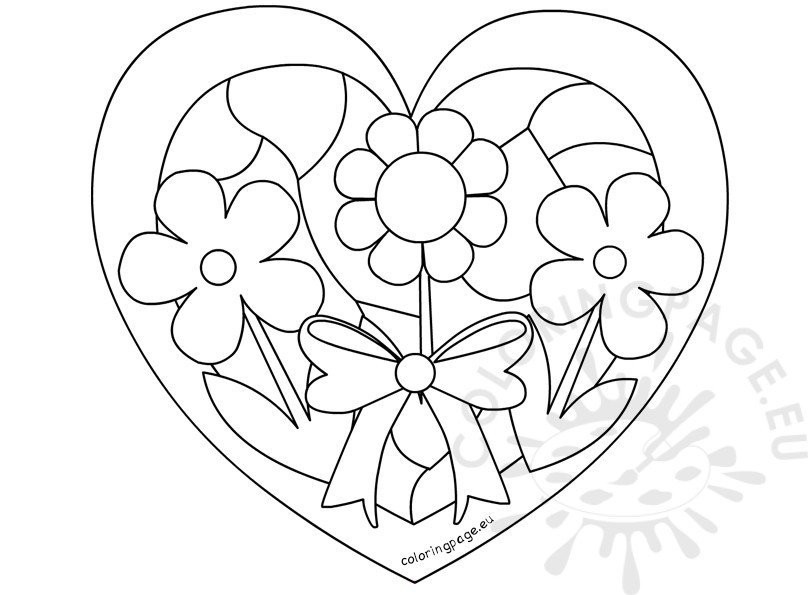 Download Black and white Flowers Heart Shape Pattern - Coloring Page