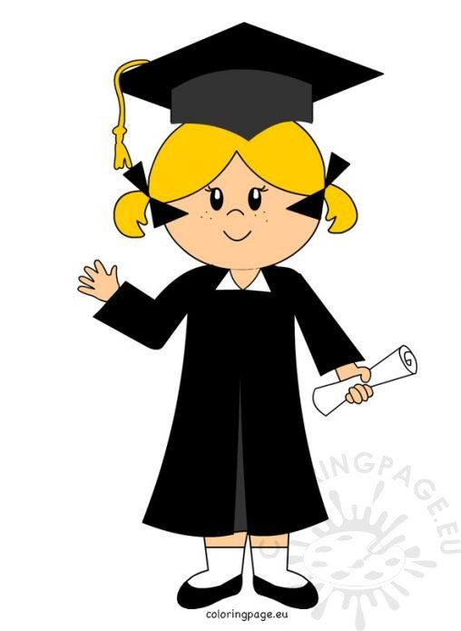 Happy Graduate girl Vector | Coloring Page