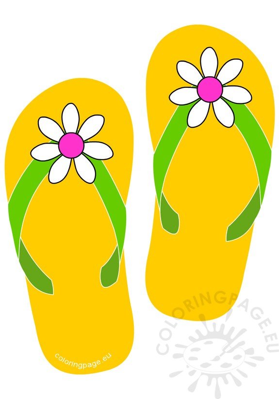 Yellow flip flops with a daisy flower button – Coloring Page