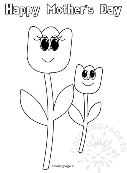 Happy Mother and Daughter Flowers | Coloring Page