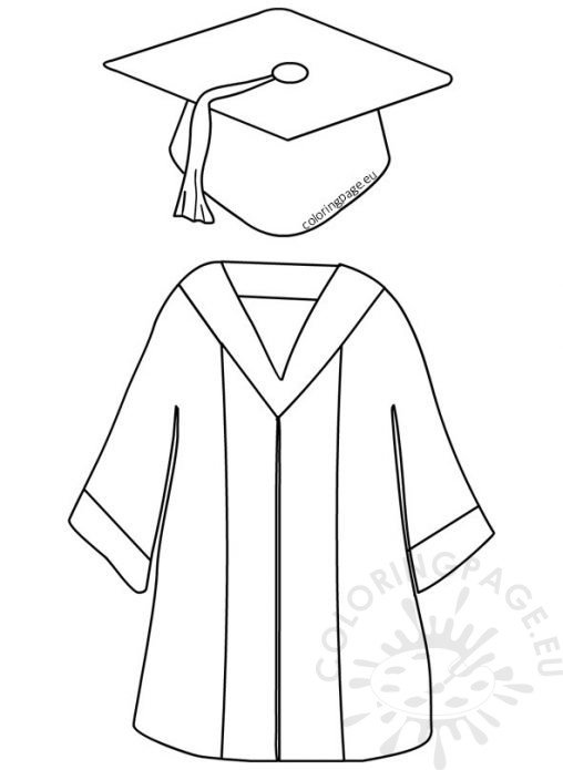 Preschool Graduation Cap and Gown | Coloring Page