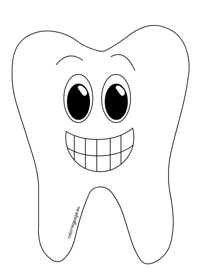 Smiling tooth cartoon style Coloring Page