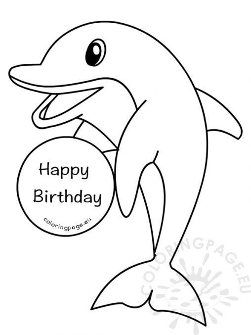 Happy Birthday Jumping Dolphin | Coloring Page