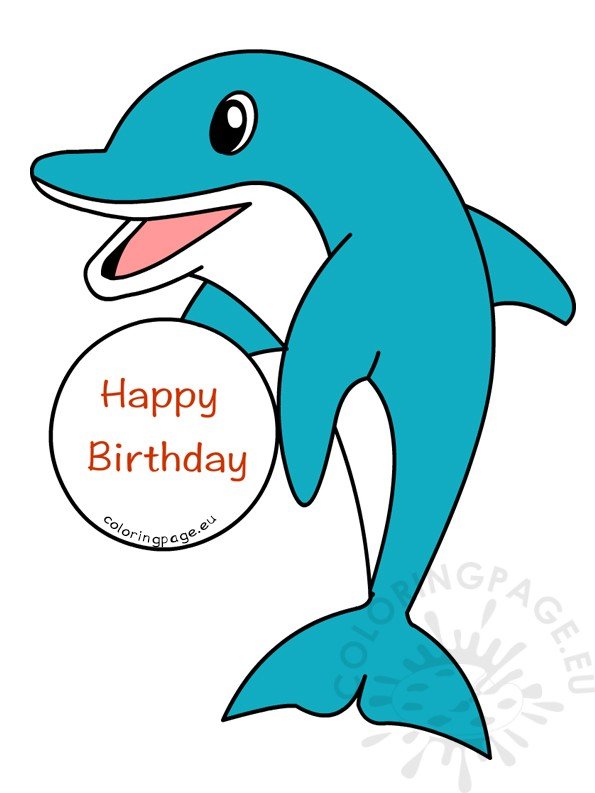 kid happy birthday dolphin card coloring page