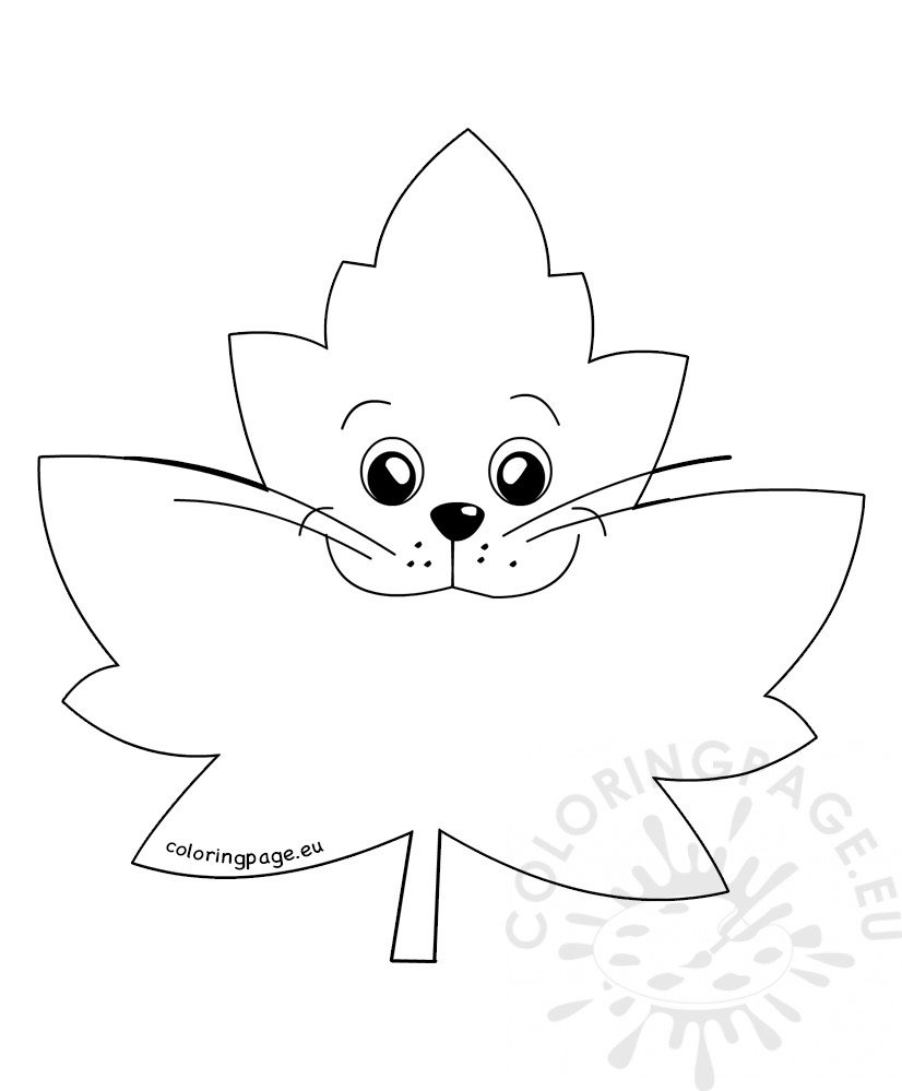 Autumn coloring page Cat face leaf – Coloring Page
