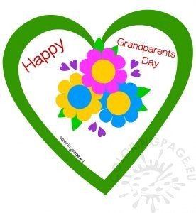 Happy Grandparents Day Flowers Heart Card | Coloring Page