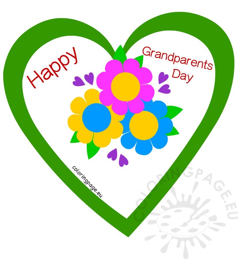 Download Happy Grandparents Day Flowers Heart Card - Coloring Page
