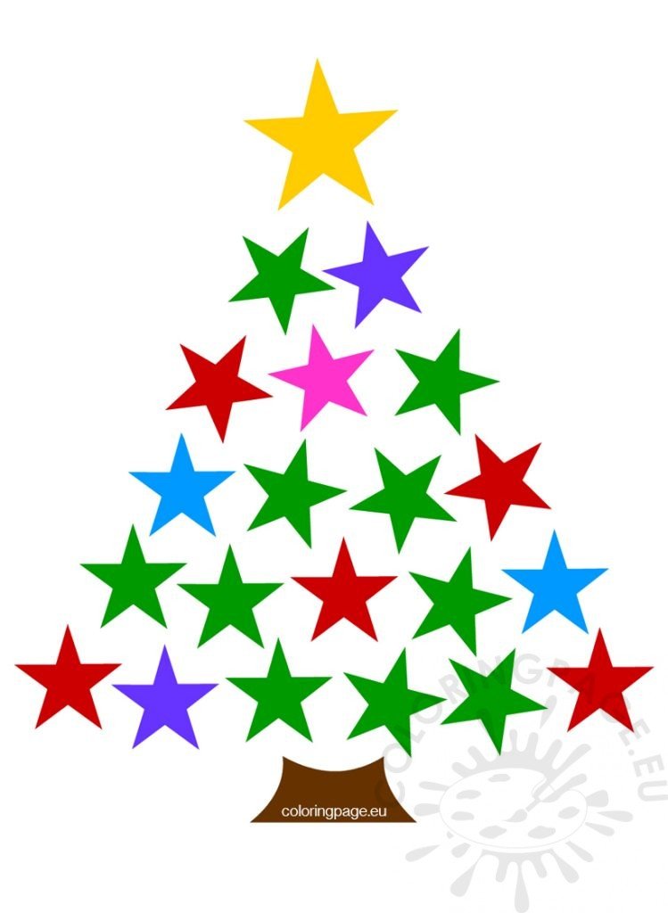 Colored stars christmas tree clipart Coloring Page