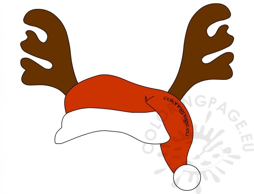 Hat Santa Claus With Reindeer Horns Clipart Coloring Page