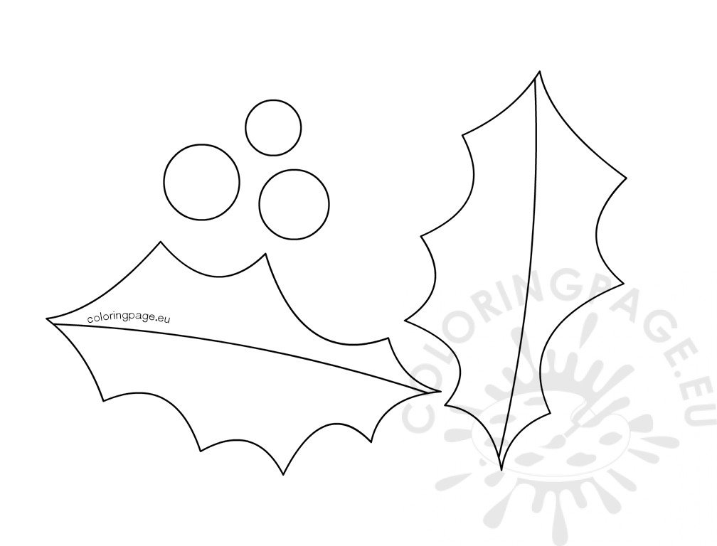 Holly leaf berry outline template Coloring Page
