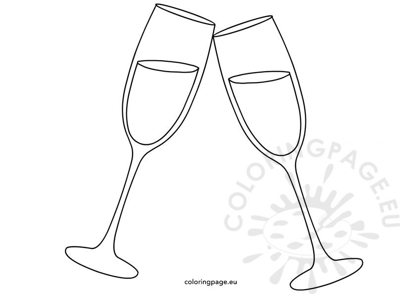 Download Cheers Two Champagne Glasses - Coloring Page