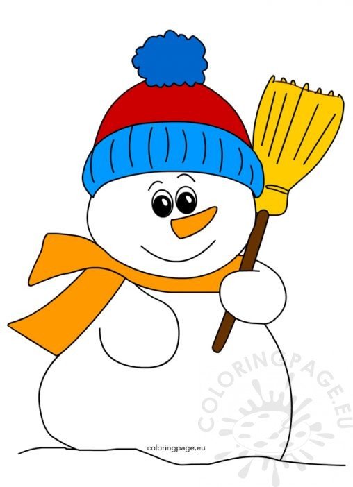 Snowman With Broom clip art | Coloring Page