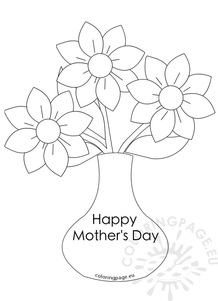 Mother s Day Flowers Vase With Three Flowers Coloring Page