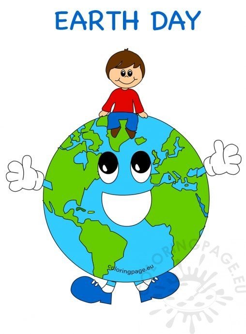 Earth Day kid on globe image | Coloring Page