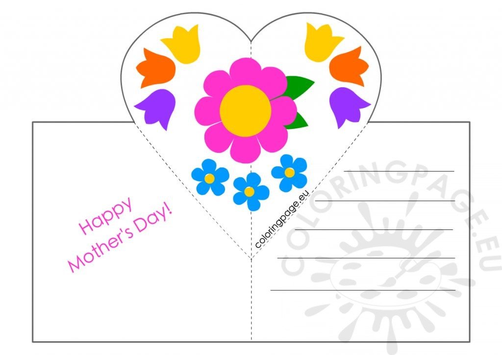 Mother's Day Card with Heart Pop-Up | Coloring Page
